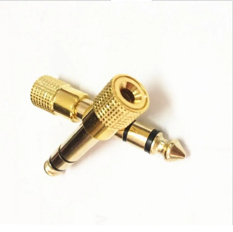 Adaptador de áudio dourado com conector MIC, canal duplo, conector de microfone, 3,5mm, 6,5