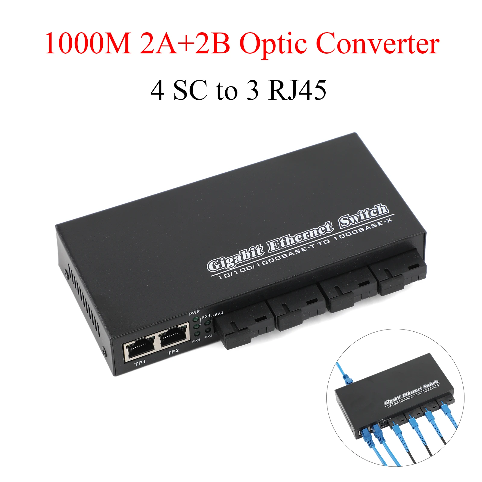 4 SC to 3 RJ45 Gigabit Fiber Optical Transceiver 2A+2B Ports 1Pcs 1000M Optic Media Converter 1310nm/1550nm 20KM Ethernet Switch