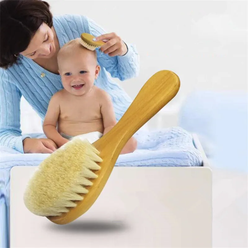 New Baby Care Pure Natural Wool Baby Wooden Brush Comb Brush Baby Hairbrush Newborn Hair Brush Infant Comb Head Massager