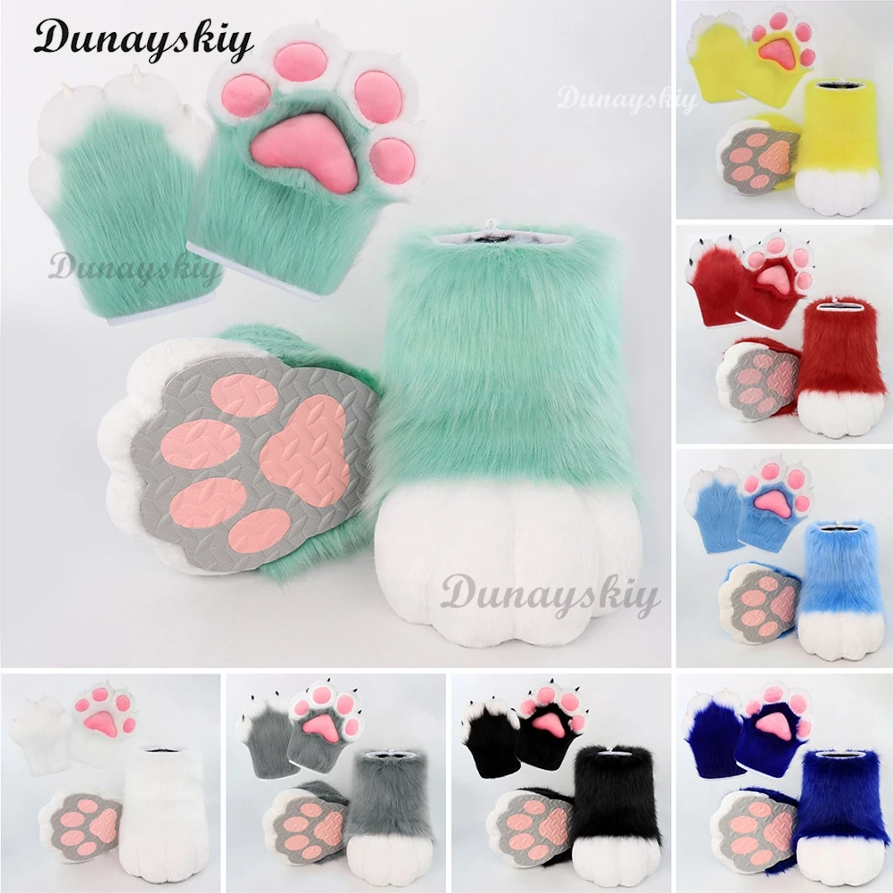 New Kig Fursuit Cosplay Paw Shoes Suit Furry Fursuit Cosplay Rubbit Cat Boots Cute Fluffy Animal Manga Party Wearable Costume