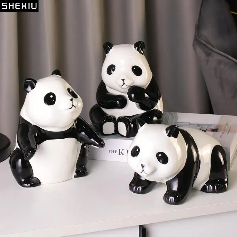 

Creative Ceramic Cute Panda Sculpture Crafts Gift Bedroom Room Decoration Abstract Cartoon Animal Figurines Home Decoration New