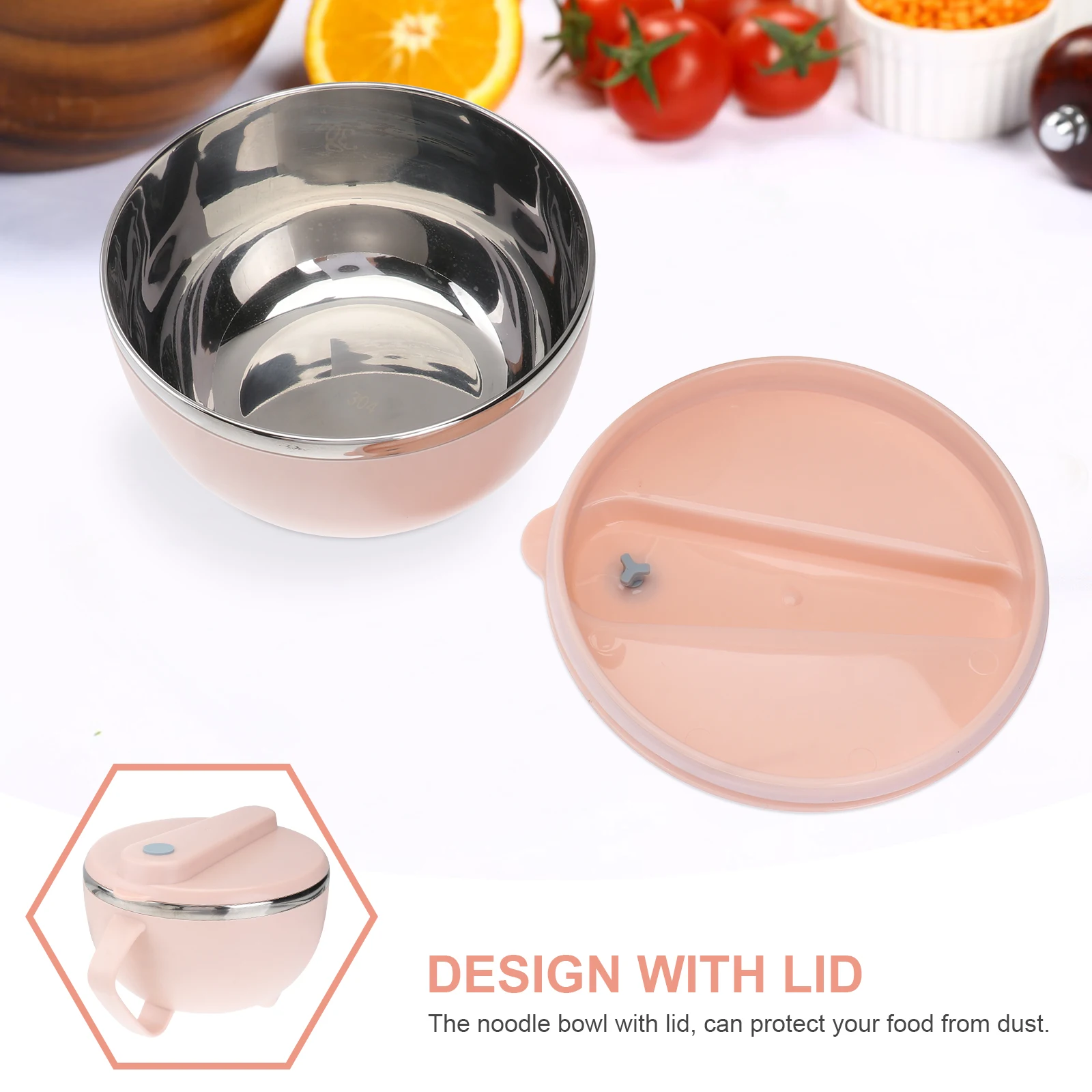 

Stainless Steel Instant Noodle Bowl Noodles Container Household Tableware with Lid