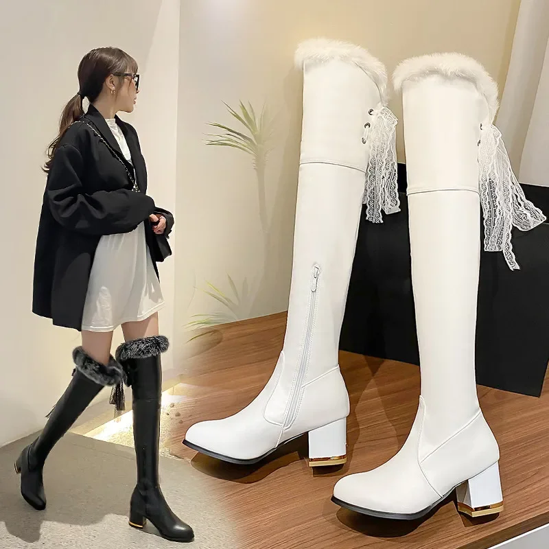 

YQBTDL 2025, зимние модные высокие сапоги на меху, женские теплые сапоги выше колена, Botas Mujer, вечерние женские туфли на высоком каблуке на молнии, белые