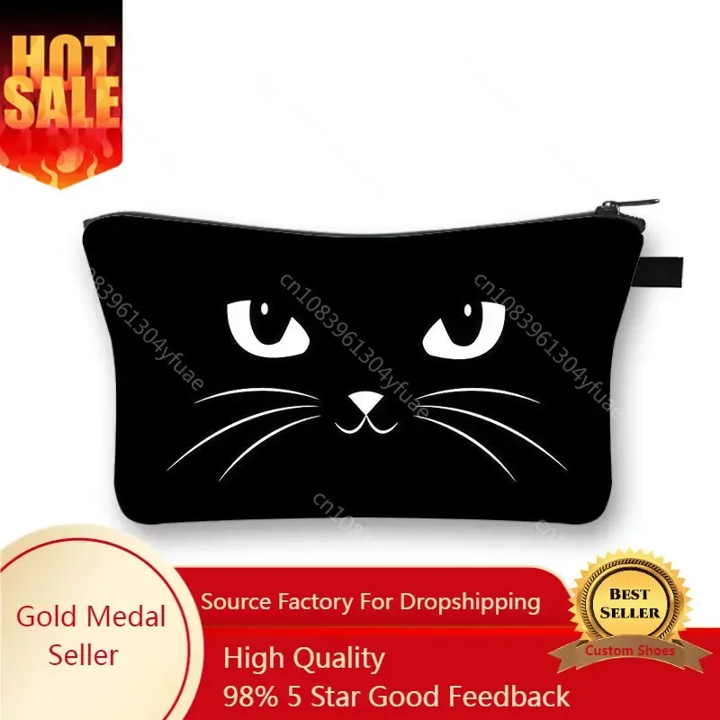 

Cute Black Cat Cosmetic Organizer Bag Pure Black Cute Cat Prints Cosmetic Bag Fashion Women Brand Makeup Bag