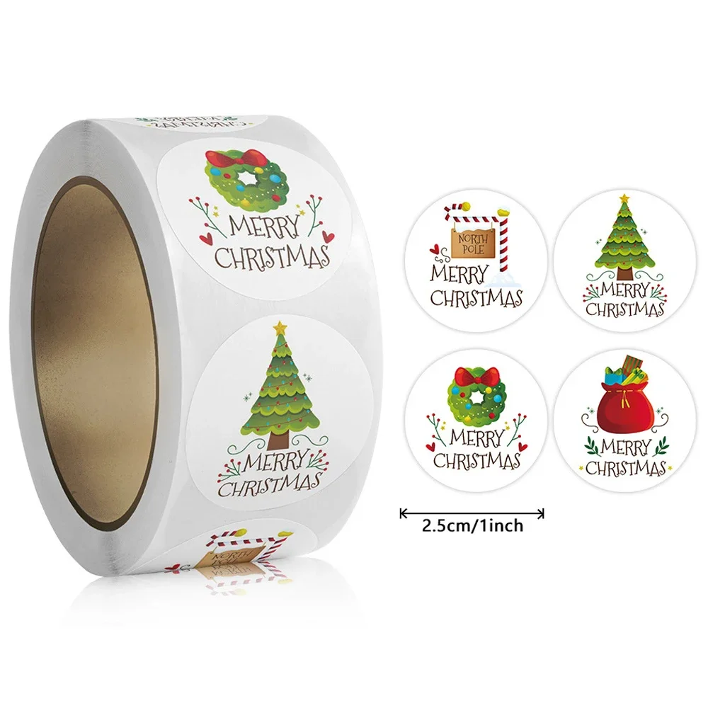 500pcs/roll New Merry Christmas Sticker 1inch Holiday Party Gift Decoration Sealed Envelope Stickers Happy New Year Baking Label
