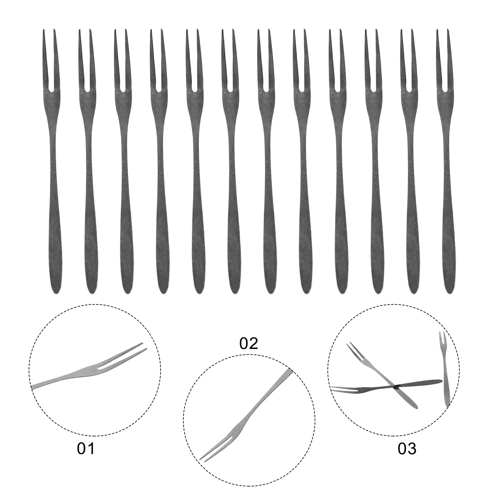 

12Pcs Stainless Steel Household Fruit Fork Dessert Cake Salad Cutlery Fork Cake Two-tooth Fruit Pick 12.8*0.9cm Smooth Edges