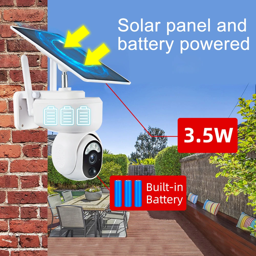 Outdoor Solar Panel Kit Wifi IP Camera 4MP PTZ With Rechargeable Battery PIR Motion Detection Audio 100% Wireless Security Camer