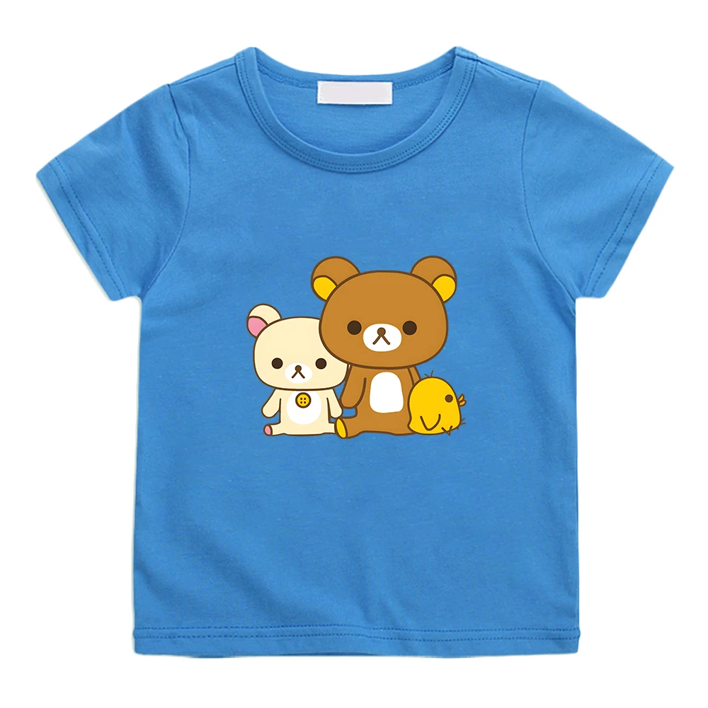 

Rilakkuma Bear Kawaii Graphic T-shirt for Children Cartoon Printing Boys and Girls Tee-shirt 100% Cotton High Quality Summer Top