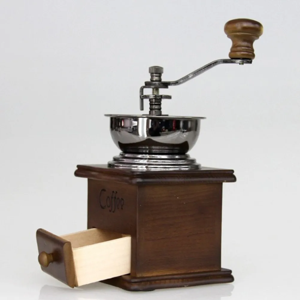 Vintage Style Manual Coffee Grinder Hand Operated Wood Body Ceramic Burr Mill for Home Use Adjustable Coarseness Fresh Ground