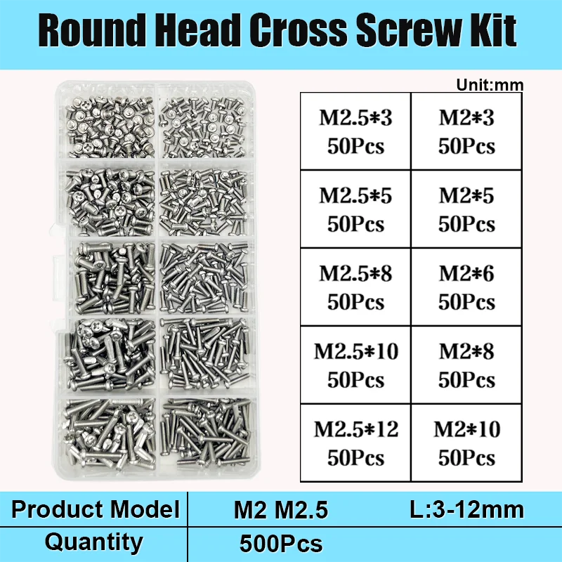 M1 M1.2 M1.6 M2 M2.5 M3 A2 Edelstahl Kreuzrundkopfschrauben-Set Rundkopfschrauben mit Kreuzschlitz Kleine Maschinenschrauben – Detail 5