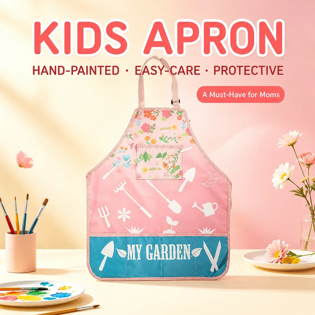2026 New Floral Print,Gardening Pattern EVA Waterproof Pocket Lunch Feeding Apron Adjustable Baby Apron Cute Children Baby Apron