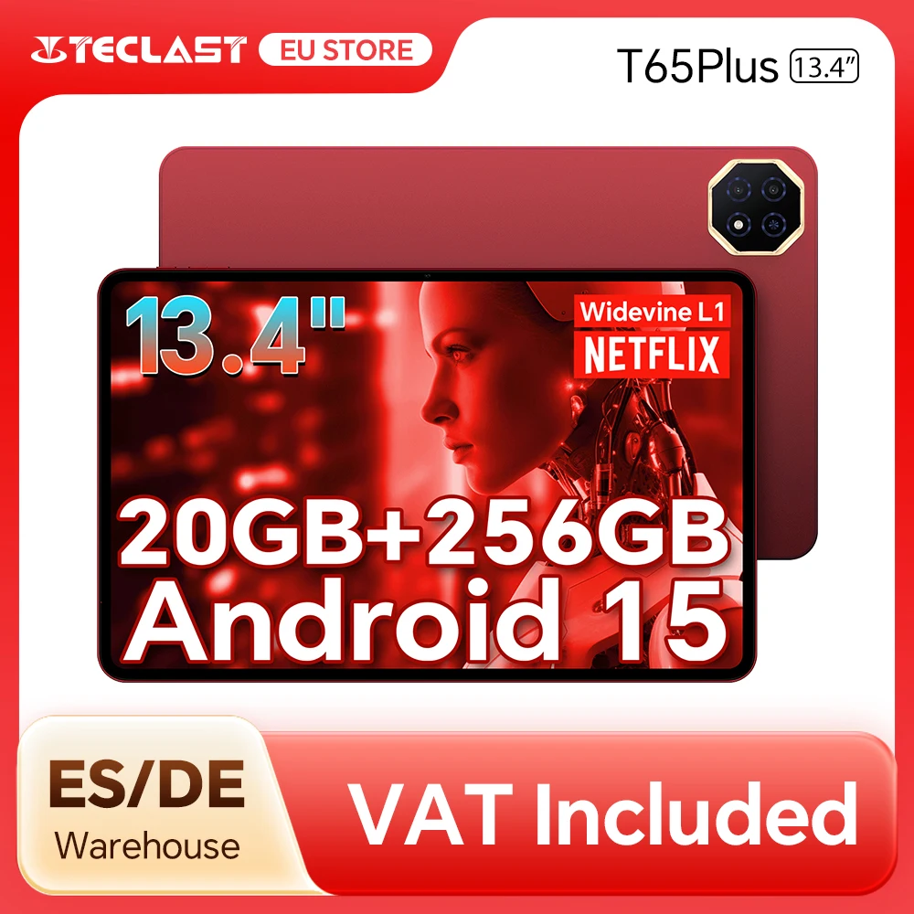 Teclast T65 Plus tablette 13.4 "120Hz IPS Android 15 20GB RAM (8GB + 12GB) 256GB ROM Helio G99 10000mAh 18W charge rapide GPS T65Plus