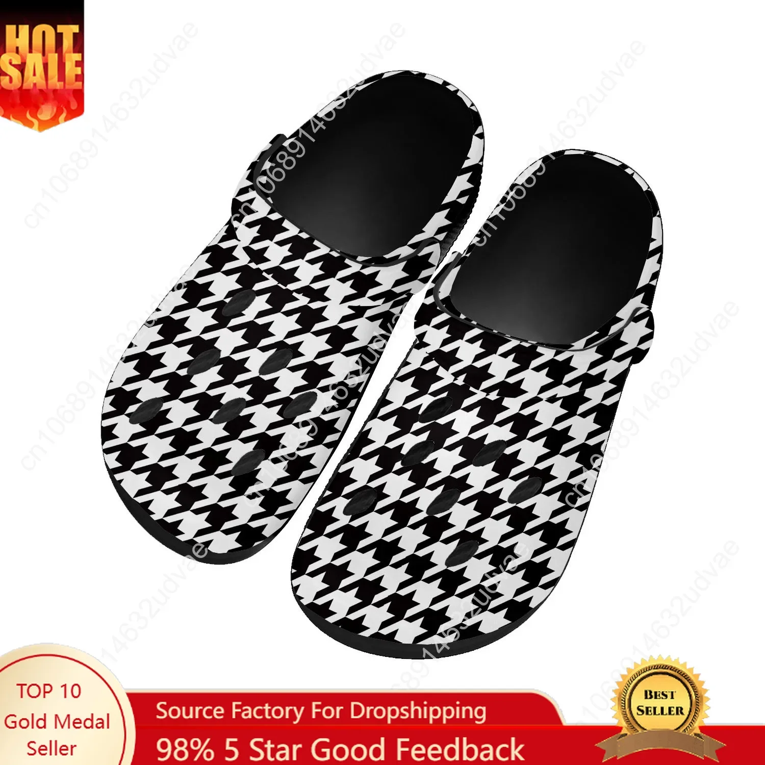 أحذية مائية بنمط Houndstooth للرجال والنساء مريحة على الموضة لحديقة المنزل قباقيب صنادل مخصصة للشاطئ شباشب بفتحات قابلة للتنفس #1