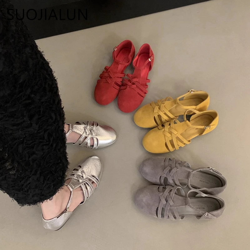 

SUOJIALUN 2025 Summer New Brand Women Sandal Fashion Close Toe Slingback Shoes Soft Flat Heel Outdoor Dress Sandal Shoes