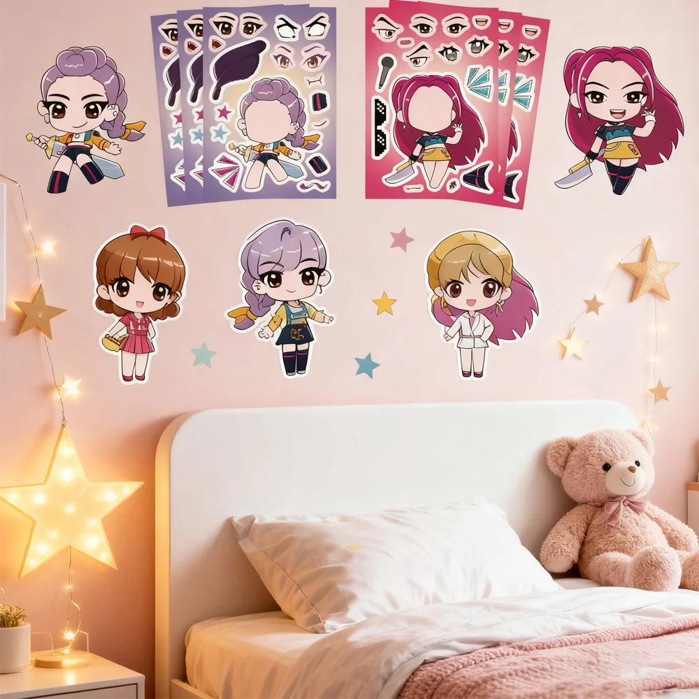 8/16 ورقة مضحك Kpop شيطان الصيادون جعل وجه لغز ملصقات الاطفال جعل الخاصة DIY لعبة الأطفال بانوراما التعليم لعبة هدية #3