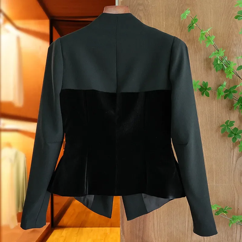 Fashion Fall Spring Autumn Brief Design Single Buttons Top Quality Black Velvet Basic Slim Women Blazers Casual Jackets Korean