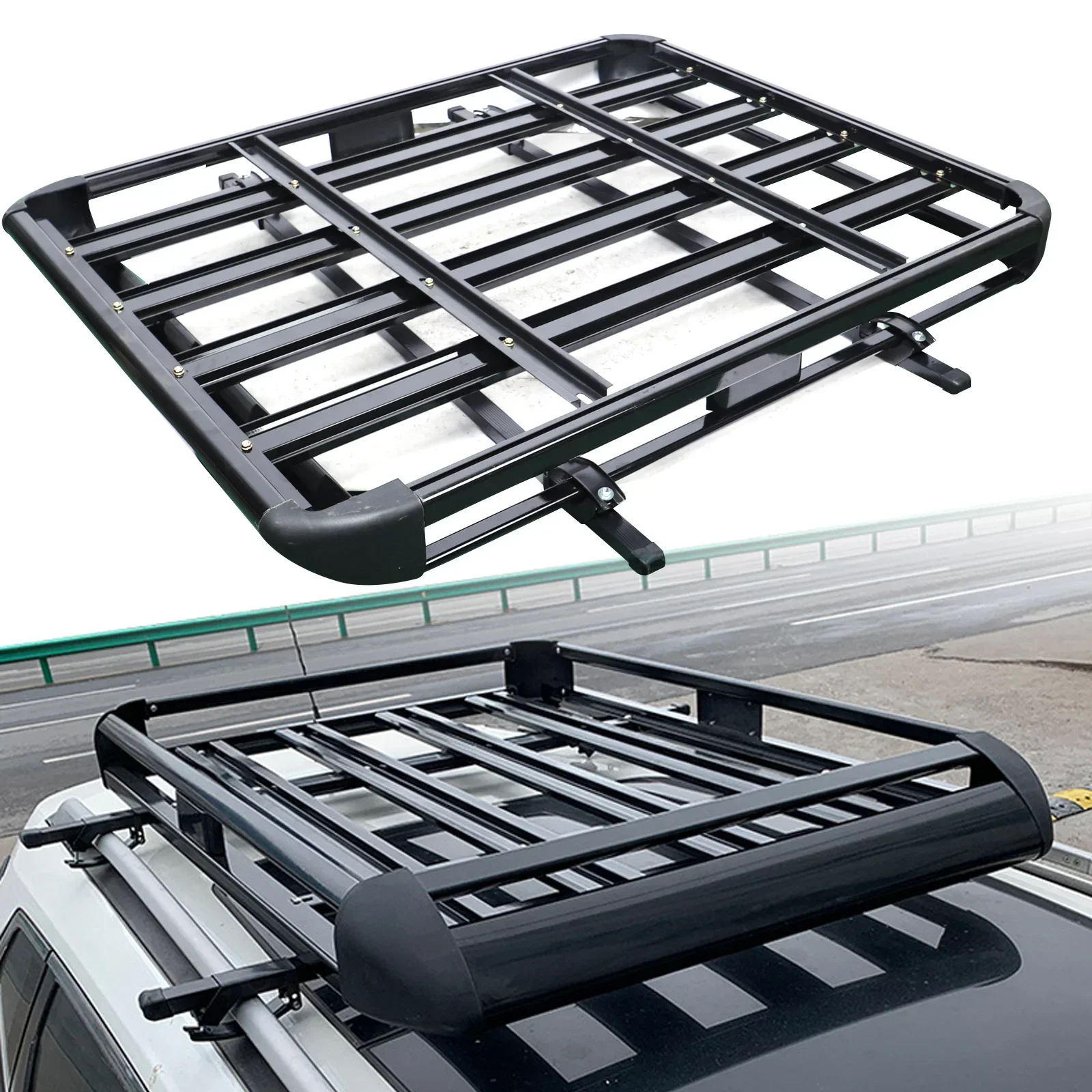 Universal Roof Rack Cargo Car Top Luggage Carrier Basket Railing Travel Holder 127x97cm