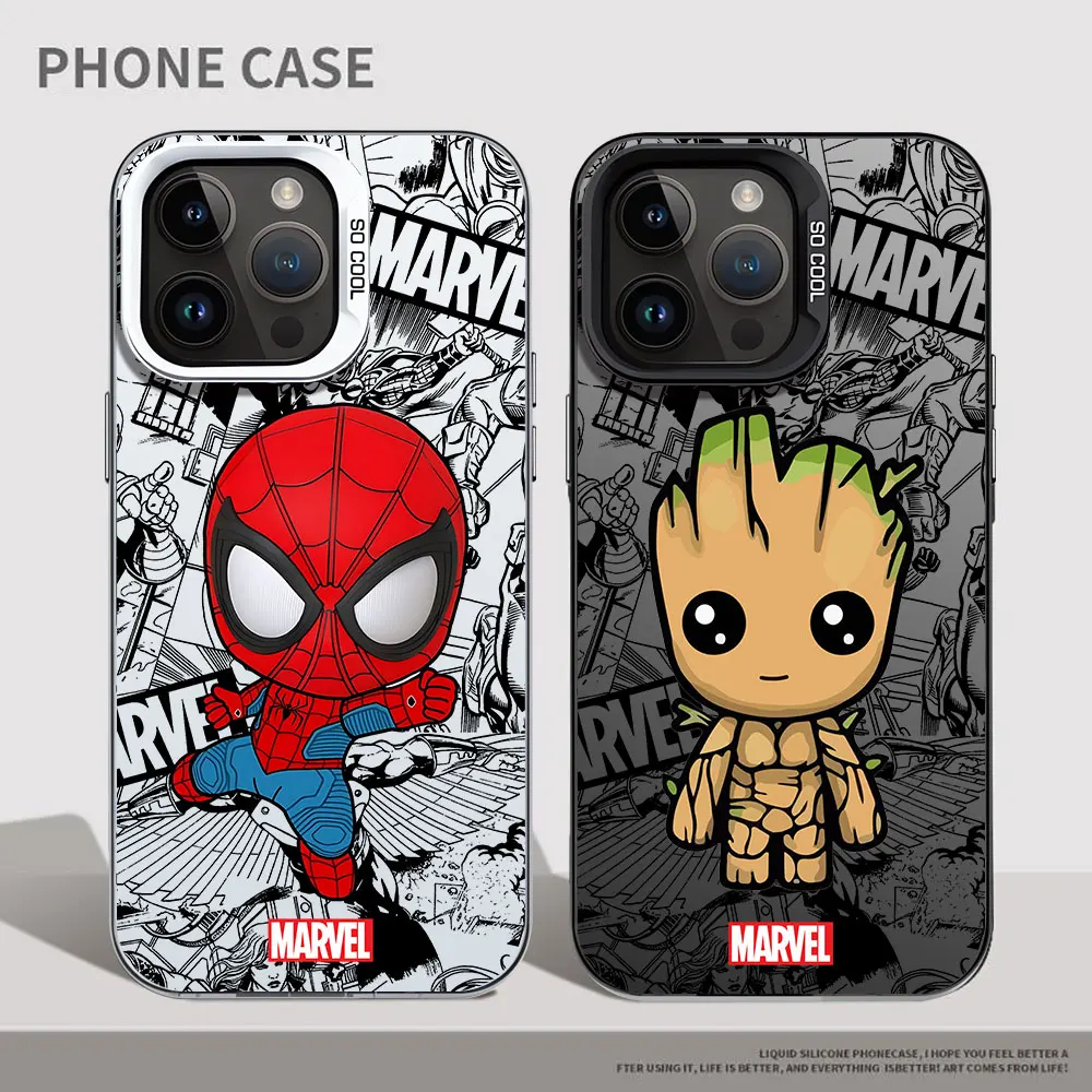 Luxury Original Marvel spiderman Groot Phone Case for iPhone 14 Plus XS Max 13 XR X 15 Pro Max 11 12 Pro 15 Plus Soft Cover