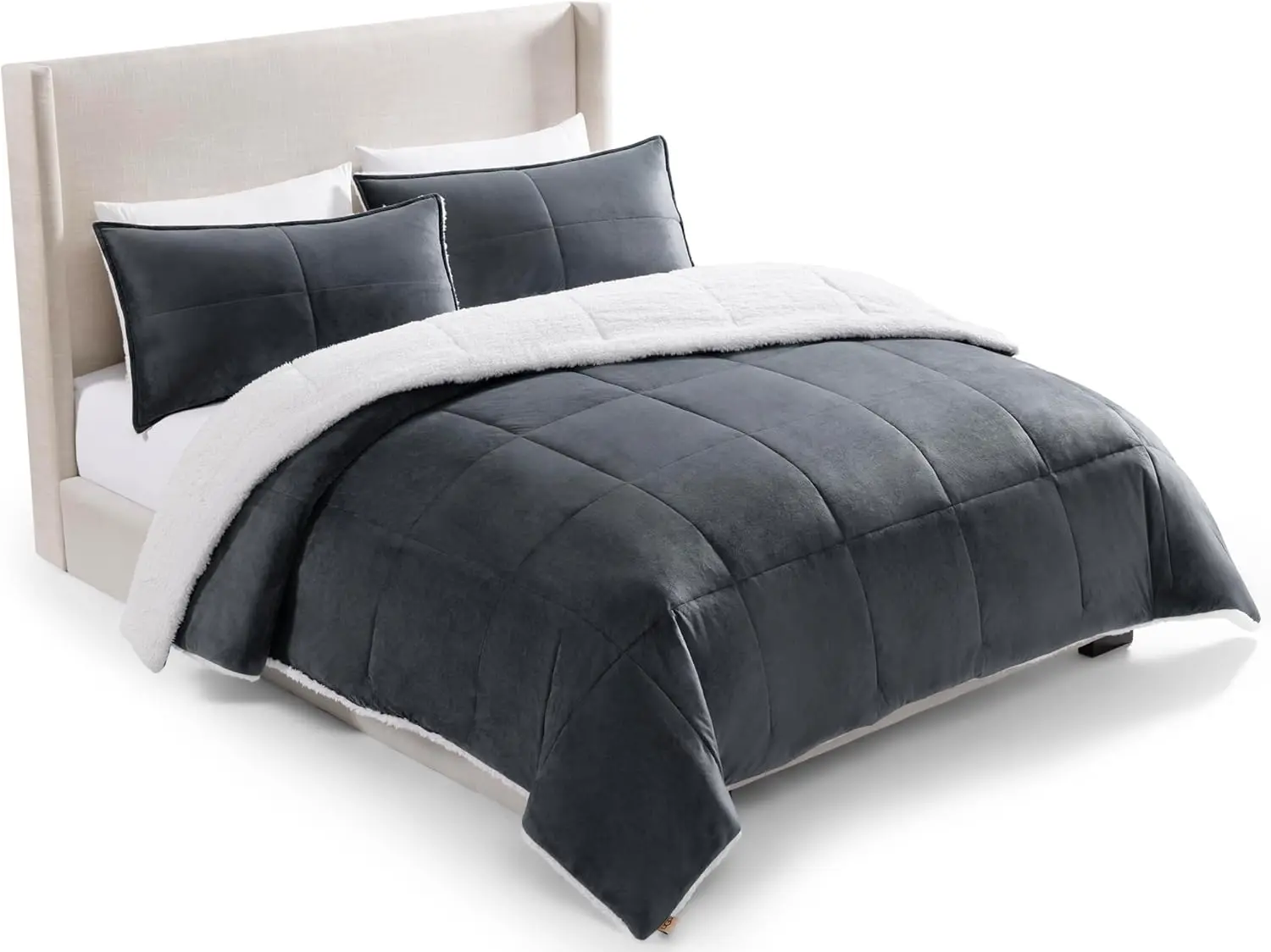 

Теплый зимний комплект постельного белья с 2 наволочками, пушистое двустороннее одеяло из искусственного пуха, размер King/Cal King, цвет имперский синий