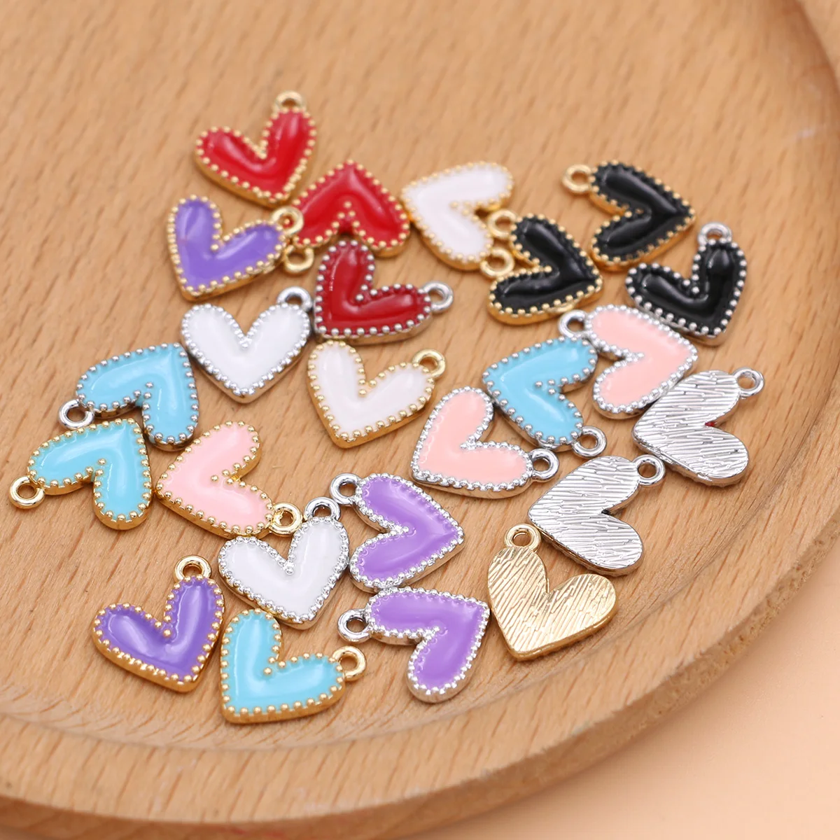 12Pcs Silver Plated Enamel Heart Charm Pendant Jewelry Making Earrings Bracelet Necklace DIY Accessories Craft