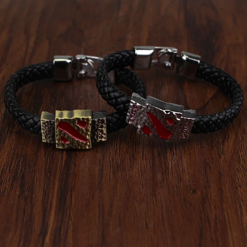 Dota 2 Weave Bracelet Town Portal Scroll Cosplay Fashion Cool Retro Men Bracelet Leather Alloy Claps Chain Fans Men\'s Gift