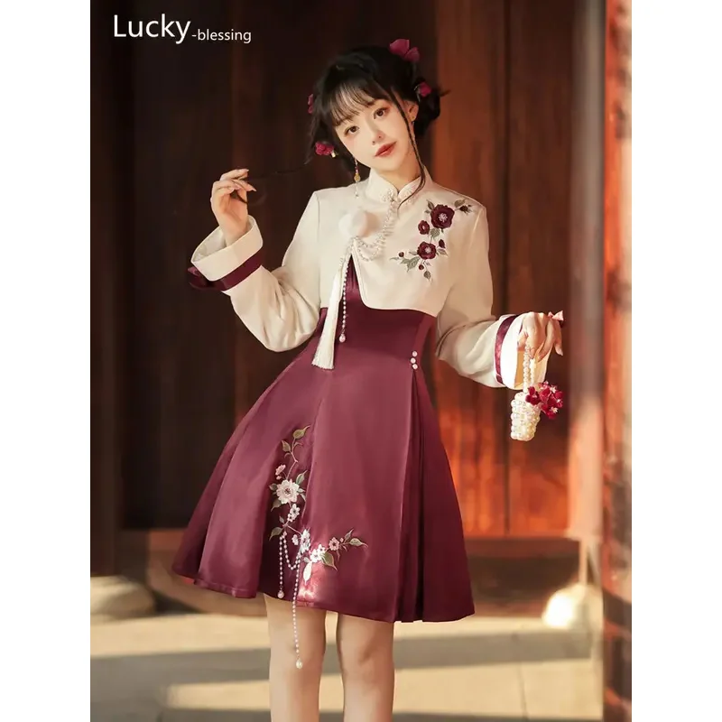 Japanischen Stil Kleid Frauen Kimono Kamelie Datum Lolita Chinesischen stil Hanfu weibliche Han element top kleid herbst anzug