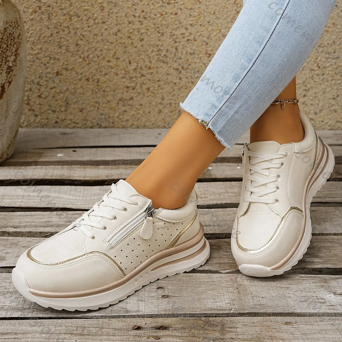 Comemore женские повседневные кроссовки модные дышащие кроссовки с боковой молнией женские осенние удобные прогулочные спортивные туфли на плоской подошве