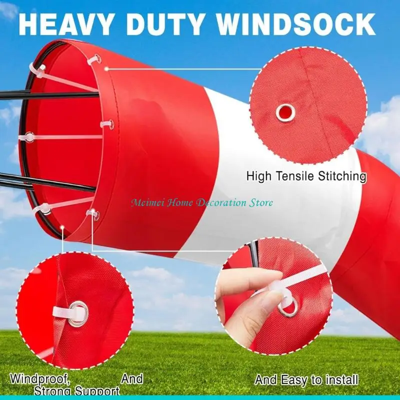 H7BF Airport Windsock Wind Direction Indicators Ripstop Outdoor Heavy Duty Wind Measurement Sock Bag with Reflective Belt view 4