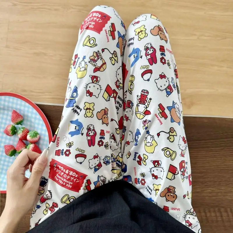 Kawaii Hello Kitty Thin Pajamas Pants Sanrio Anime Cartoon Pajamas Pochacco Pattern Soft Comfortable Cute Girl Home Clothes