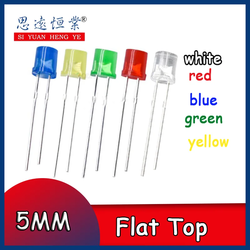 5mm Flat Top White Red Yellow Blue Green Assorted Kit Lamp Diode LED Ultra Bright Bulbs Emitting Diodes F5 5MM DIY Light