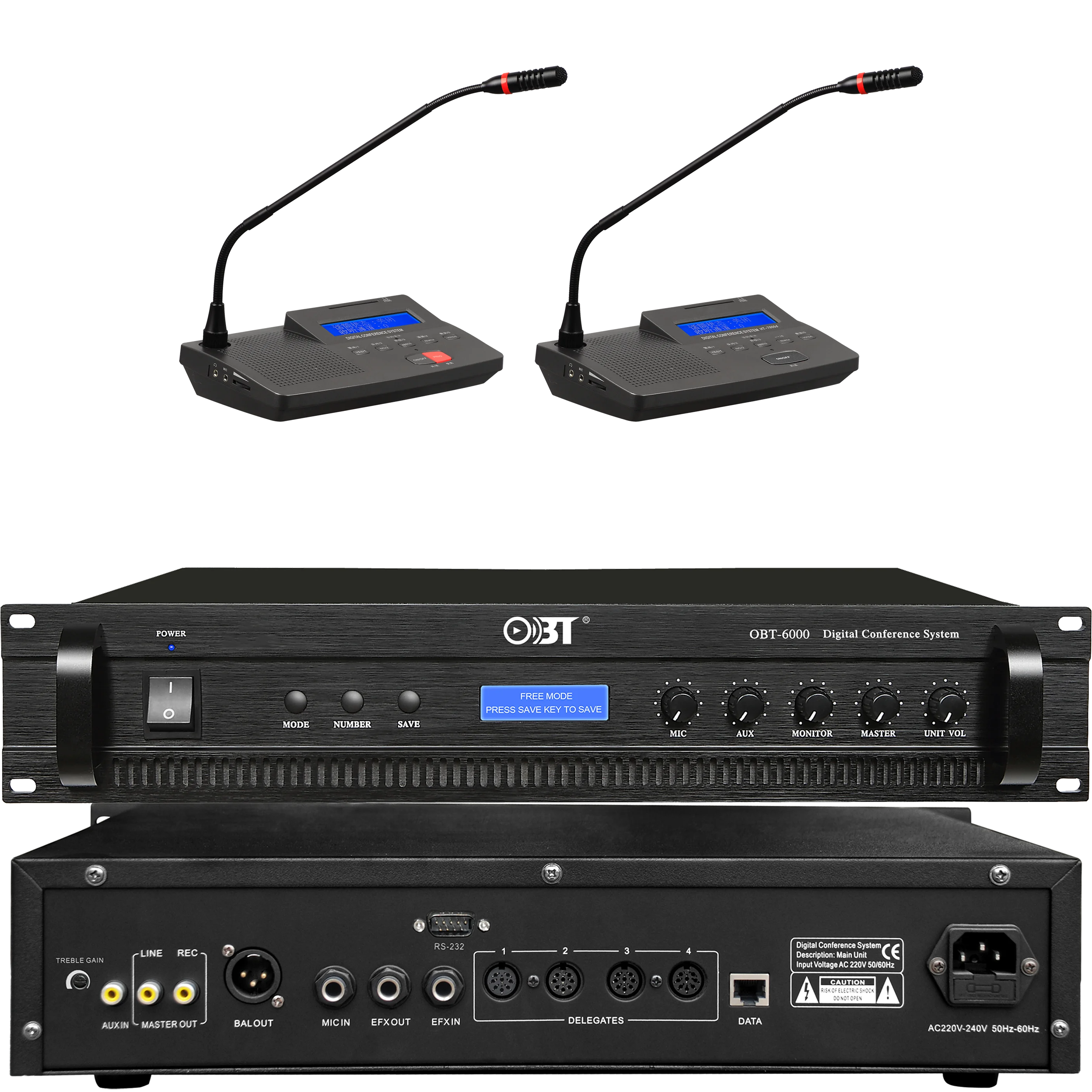 OBT-6000B sistema di riunione multifunzione Audio Desk-Stand delegato microfono Conference Office