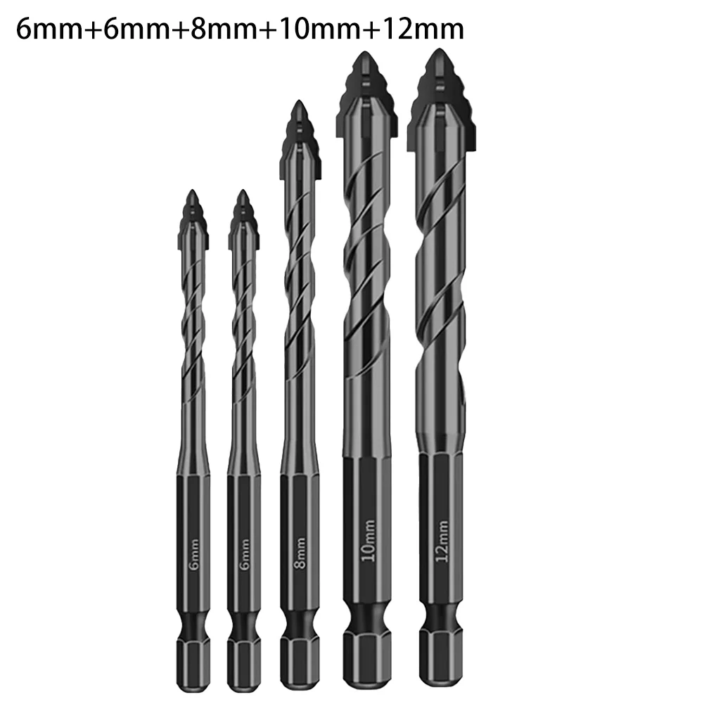 5pcs Four-Flute Eccentric Drill Bits Drilling Tool Glass Tile Punching Tool Triangle Drill Bit For Glass/Tile/Wood Power Tools