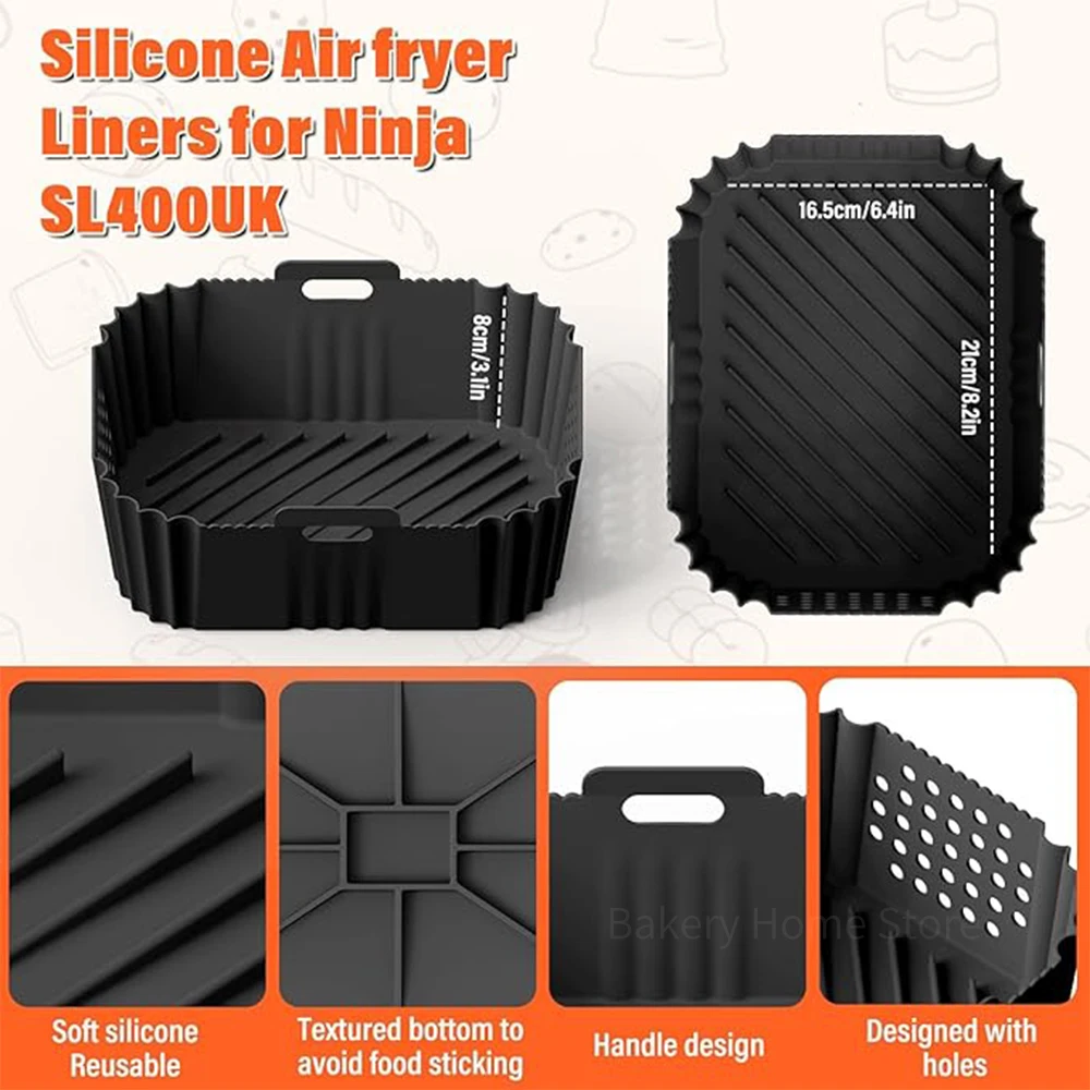 2Pcs Air Fryer Silicone Liners for Ninja SL400UK Double Stack XL Rectangular Liner for 8-10QT Air Fryer Oven Baking Accessories