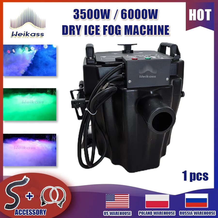 0 Tax 1Pcs 3500W 6000W Dry Ice Fog Machine Stage Special Effects Low Ground DMX512 Smoke Machine For Wedding Events With Pipe