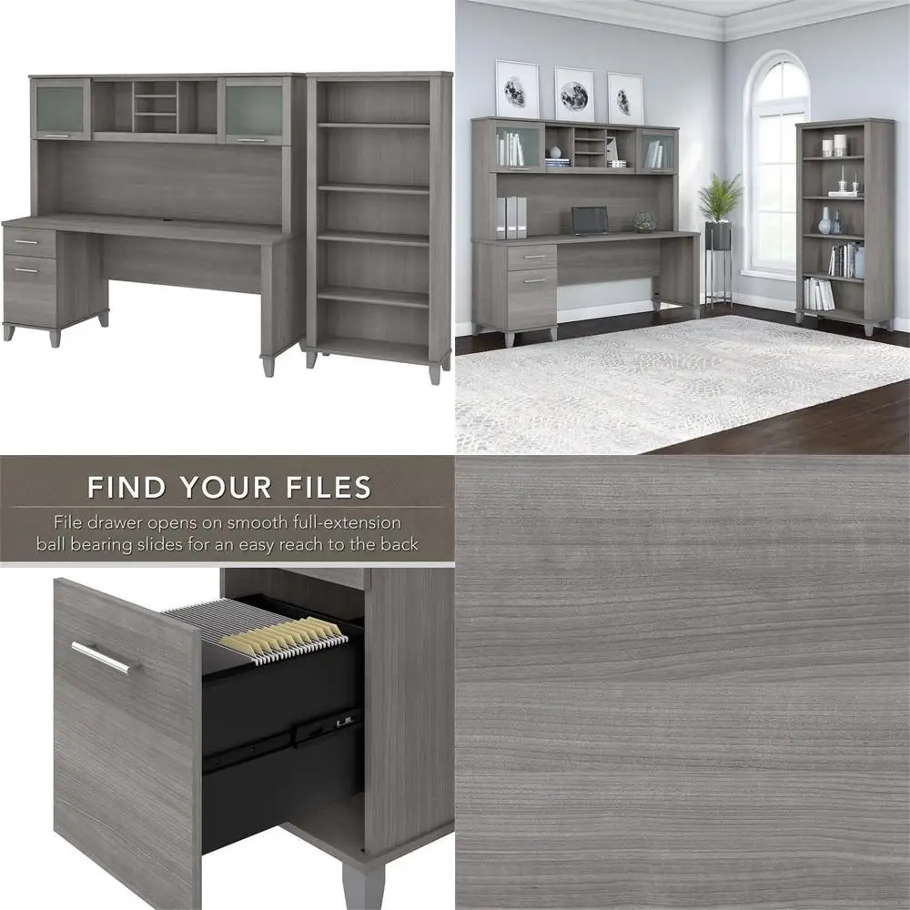 

Офисный стол Platinum Gray 72 с надстройкой и книжным шкафом на 5 полок, в стиле Somerset