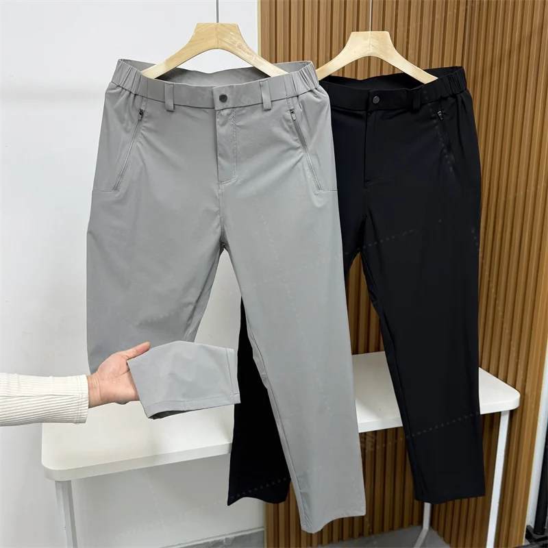 

Recommended! High Elastici Mixed Fiber Ice Silk Men's Casual Pants Smooth Breathable Straight Leg Pure Color Commuter Trousers