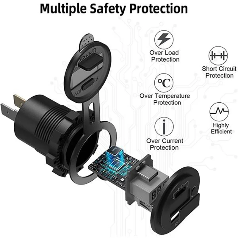 2 Pack PD Type C 48W USB Car Charger Socket,QC 3.0 Quick Charger Outlet With Voltmeter And Switch For Boat Truck RV