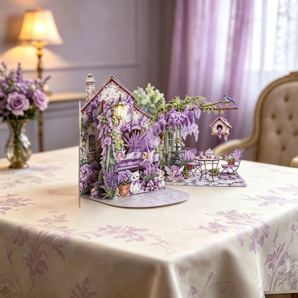 Beautiful 3D Greeting Card Wisteria Lavender Floral For Qian Birthday Anniversary Gift Handmade Paper Keepsake