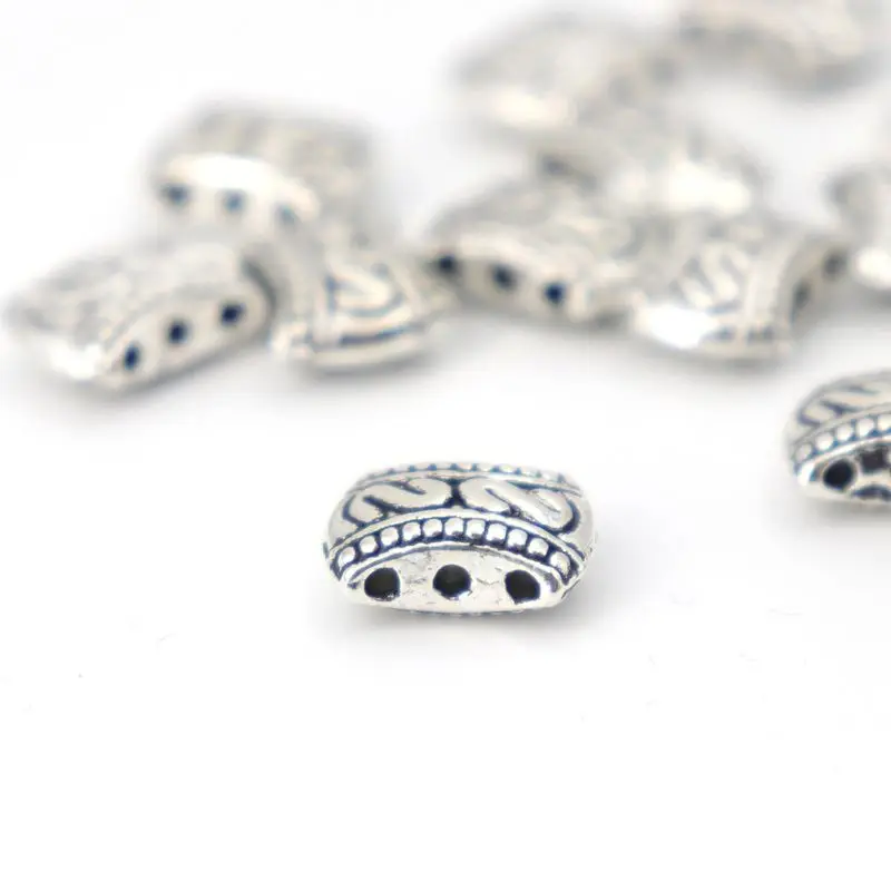 50pcs Smooth Tibetan Silver Color Three Holes Spacer Loose Metal Beads For Jewelry Making Diy Pearl Bracelet Accessories