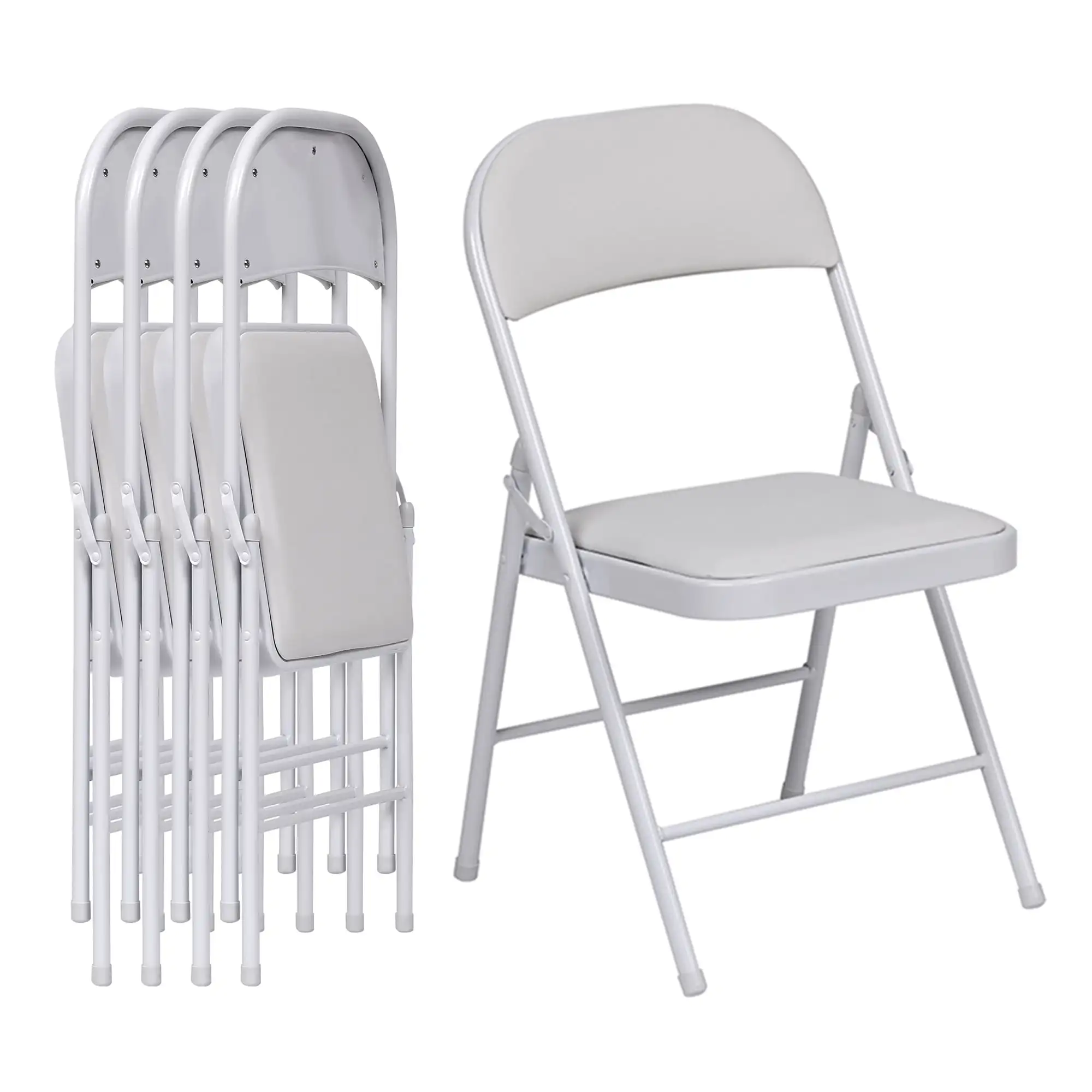 

Folding Chair (4 PACK) Vinyl Padded Seat Metal Frame Home Office, White