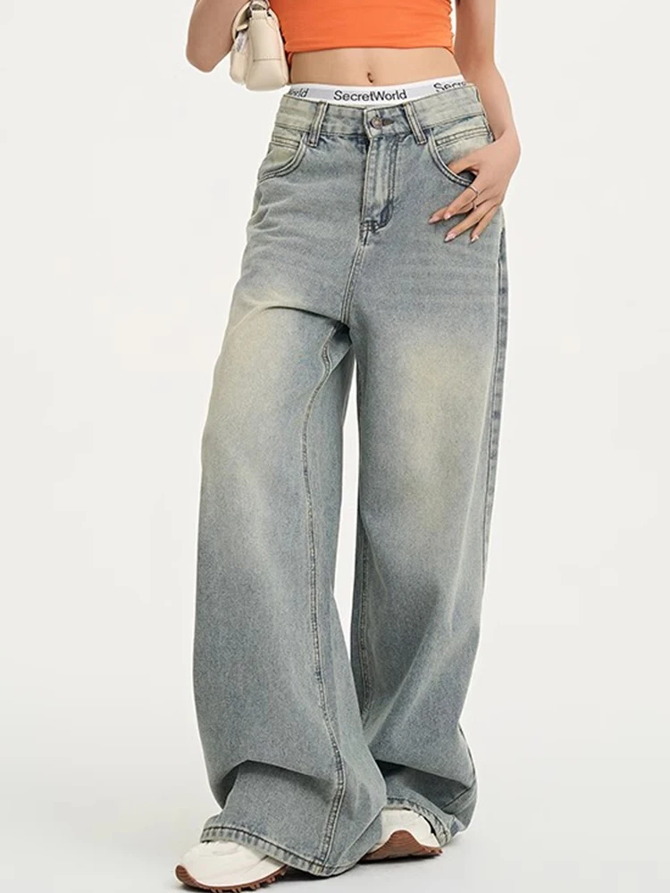 Mode rue rétro femme jean Y2K nouveau taille basse mince ample femmes jean décontracté chic américain pantalon à jambes larges femme