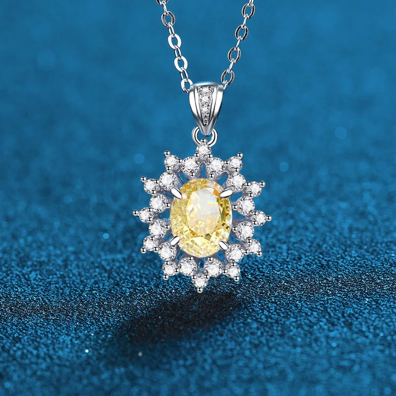 

PT950 Platinum Artificially Cultivated Gemstone Necklace for Women, Rose Red, Yellow, Sea Blue, Pink,Redion Cut,Small and Trendy