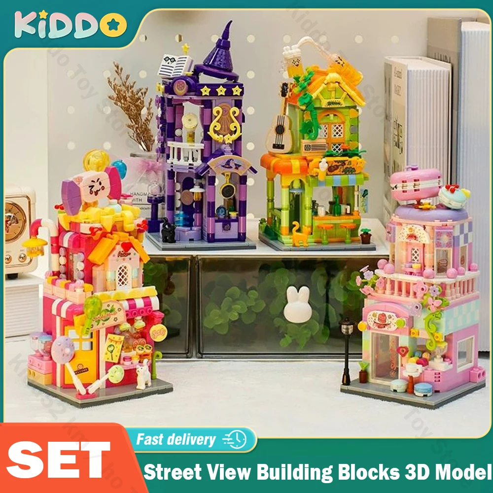 

Street View Building Blocks Magic House Colorful 3D Model Puzzle Assembling City Mini Bricks Sets Kids Kits for Christmas Gift