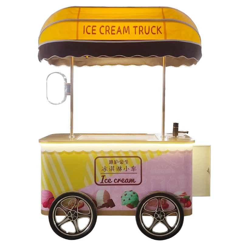 Popular Street Ice Cream Cart Hand Push Gelato Display Freezer Mobile Italian Refrigerated Cargo Bike