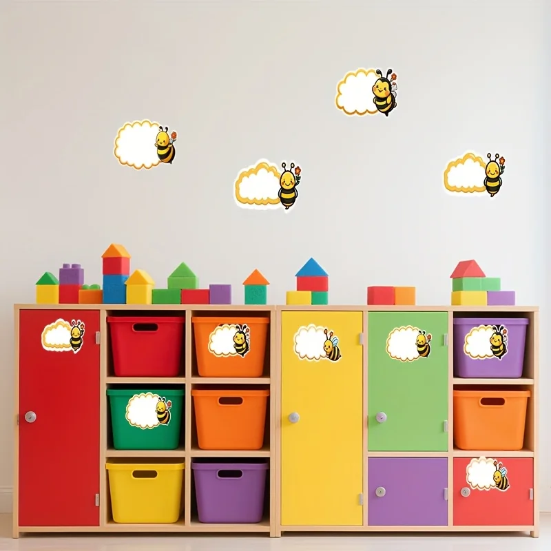 12 pieces of cute bee themed name tag stickers, cartoon style paper classroom decoration, used for desktop name tags - view 5