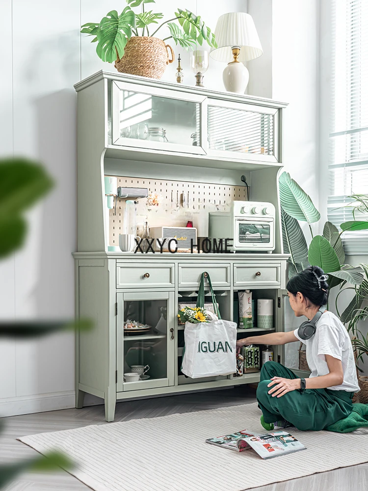 Solid Wood Sideboard Living Room Integrated Wall Tea Kitchen Bowl Cabinet Green Large Capacity Wine Cabinet