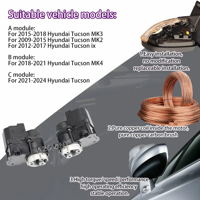 

AZGIANT For Hyundai Tucson MK3/MK2/MK4/ix Car Door Side Mirror Electric Fold 12V Motor Pure copper wire good quality accessories