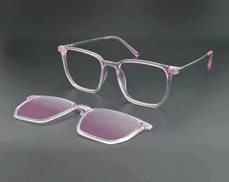 Transparente Brille Magnet Sonnenbrille Clip gespiegelt Magnet clip auf Brille rosa Rezept Myopie Brille Rahmen lila – Detail 18