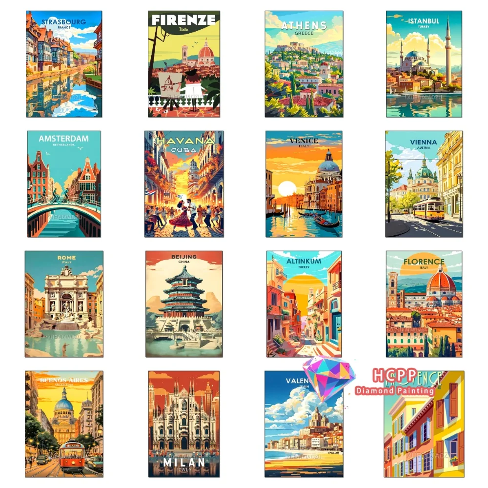 

Urban Architecture Landscape Diamond Painting Kit Square Round Diamond 5D DIY Mosaic Handmade Art Unique Gift Crafts Home Decor