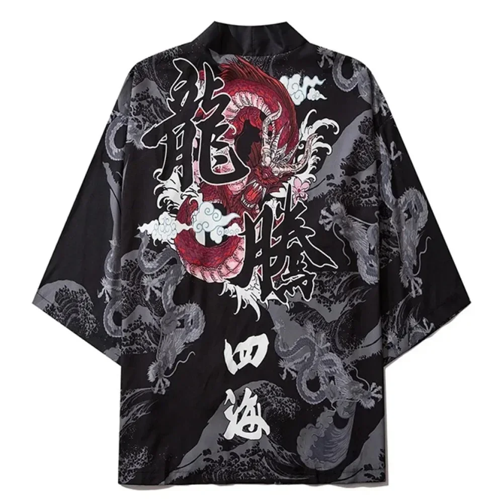 Stampa drago 3D Yukata Cardigan moda uomo e donna Allentato Haori Obi abbigliamento asiatico Kimono cosplay giapponese Harajuku